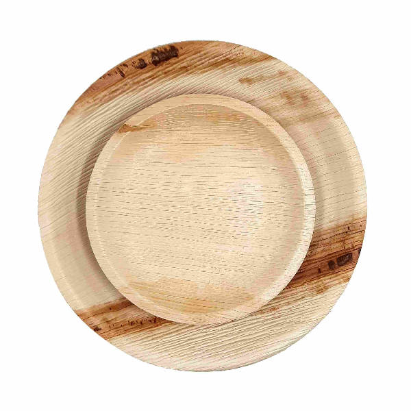Dtocs Bamboo Look Compostable Palm Leaf Plate Dinnerware Round Combo (50 Pcs) | 10 Inch Dinner Plates (25) & 7 Inch Dessert Plates (25)