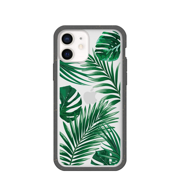 Clear Tropical Leaves iPhone 12/ iPhone 12 Pro Case With Black Ridge