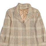 Vintage Coat Beige 80s Check Wool Womens L