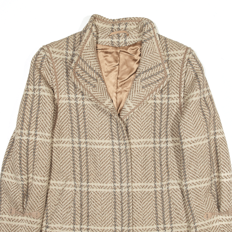 Vintage Coat Beige 80s Check Wool Womens L