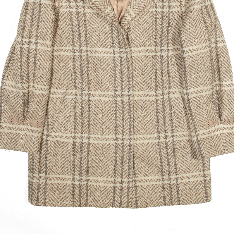 Vintage Coat Beige 80s Check Wool Womens L