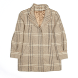 Vintage Coat Beige 80s Check Wool Womens L