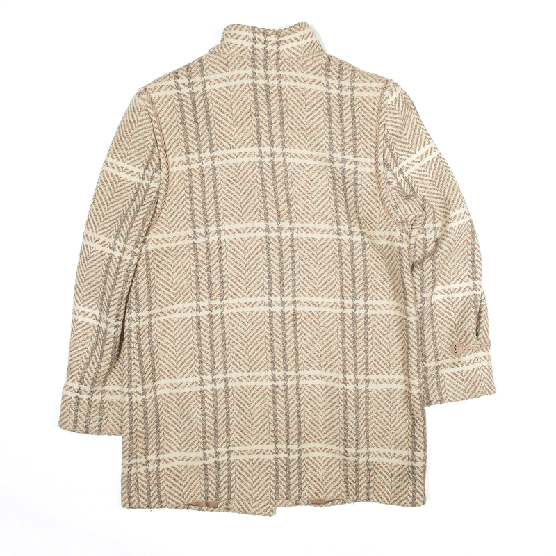 Vintage Coat Beige 80s Check Wool Womens L