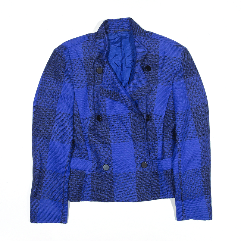 Vintage Jacket Blue 80s Check Tweed Wool Blazer Womens S