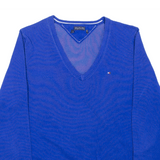 TOMMY HILFIGER Jumper Blue Tight Knit V-Neck Mens XS