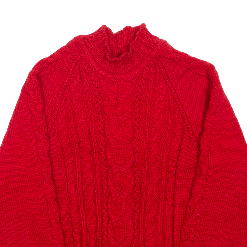 Aran Jumper Red Cable Knit Womens XS
