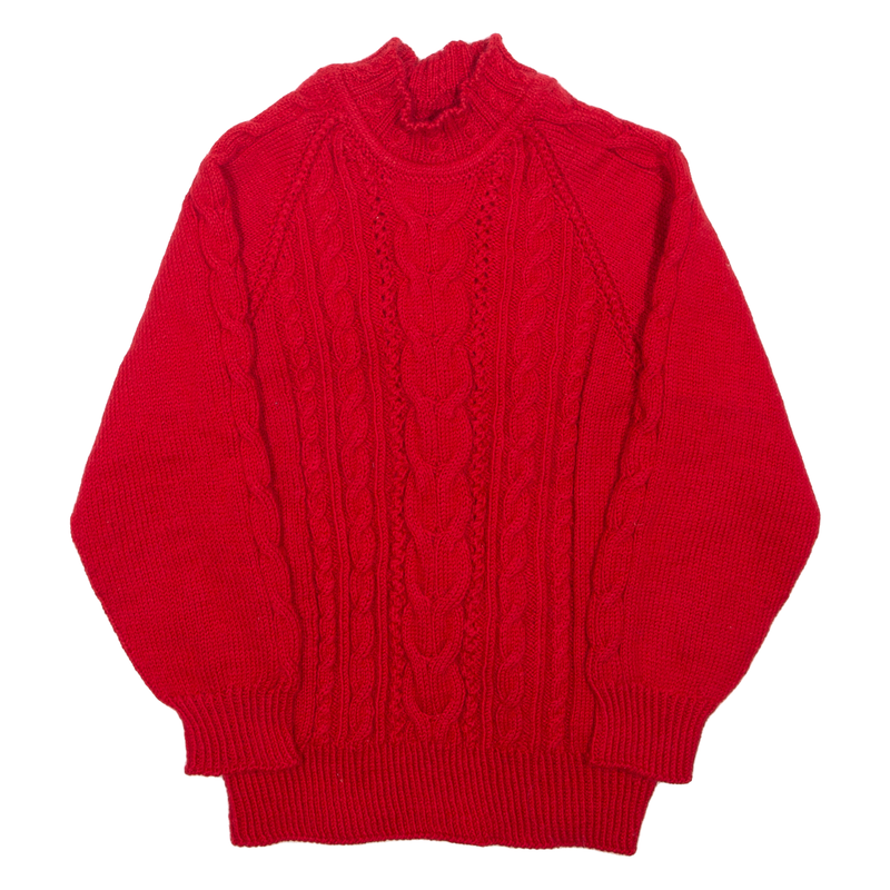 Aran Jumper Red Cable Knit Womens XS