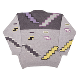 LA KHOCHALITA Patterned Jumper Grey Geometric Chunky Knit Wool Mens L