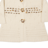 FIELD FLOWER Patterned Cardigan Cream Open Knit Wool 3/4 Sleeve Womens M