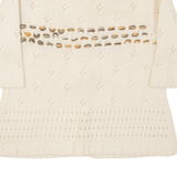 FIELD FLOWER Patterned Cardigan Cream Open Knit Wool 3/4 Sleeve Womens M