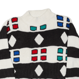 16TH STREET Patterned Jumper White 90s Geometric Chunky Knit High Neck Womens S
