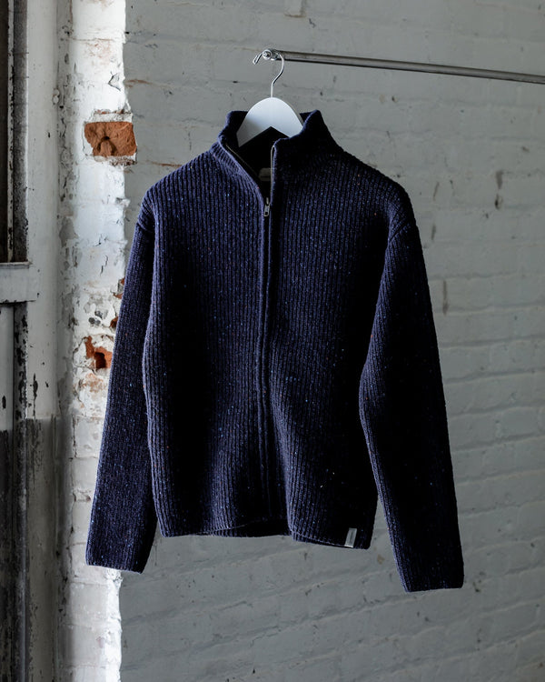 The Women's Fisherman Full Zip in  Speckled Navy - Front #color_speckled-navy