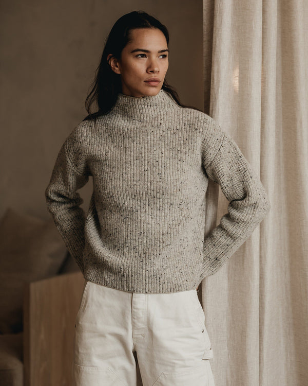 The Women's Fisherman Sweater in Speckled Oat - Lifestyle