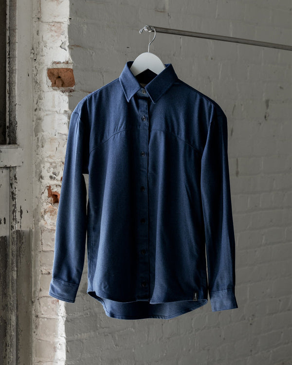 The Womens Light Wool Shirt in Heather Blue - Front #color_heather-blue