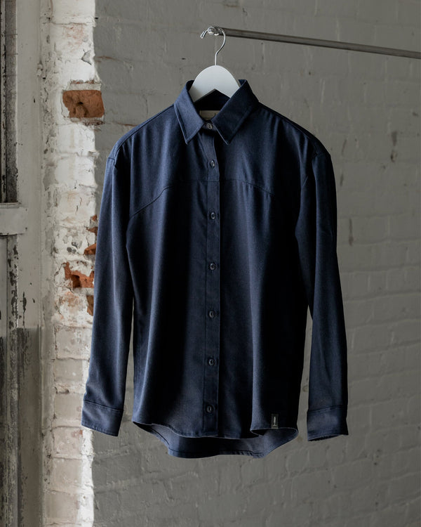 The Womens Light Wool Shirt in Heather Navy - Front #color_heather-navy