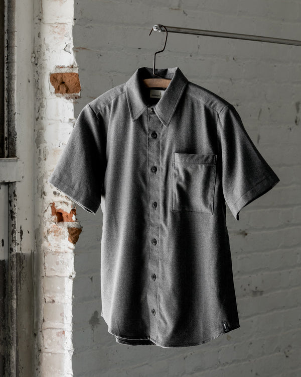The Mens Light Wool Short Sleeve Shirt in Heather Grey -Front #color_heather-grey