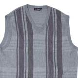 LES CORPS Vest Grey Striped Tight Knit V-Neck Sleeveless Mens L