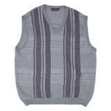 LES CORPS Vest Grey Striped Tight Knit V-Neck Sleeveless Mens L