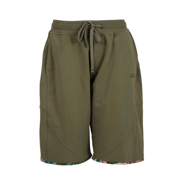Upcycled - Jogger Shorts in Moss Green with Paint Stroke loveheroldn