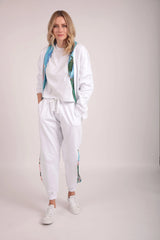 Upcycled - Sweatshirt Cardigan in White with Paint Stroke Collar loveherolnd