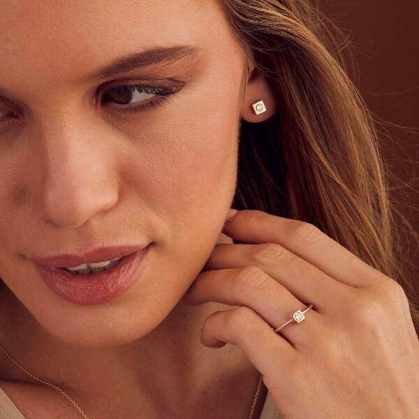 Square 9ct Gold Diamond Stud Earrings | gift for her I Christmas gift | bride