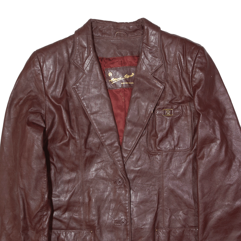 AIGNER Blazer Leather Jacket Maroon Womens – Cerqular