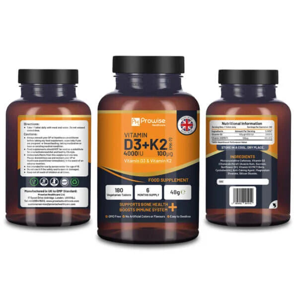 Vitamin D3 4000IU & K2 MK7 100µg Vegetarian Tablets I 180 ( 6 Months Supply)
