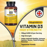 Vitamin D3 4000 IU High Strength I 425 Vegetarian Micro Tablets (14 Months Supply) I Easy Swallow Vitamin D3 Supplement for Immune Support, Calcium Boost, Bone & Muscle I Made in the UK