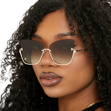 Vixen - Brown Lens Gold Frame Metal Cateye Sunglasses