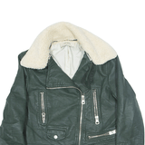 ZARA BASIC Outwear Cropped Faux Fur Biker Jacket Green Womens S