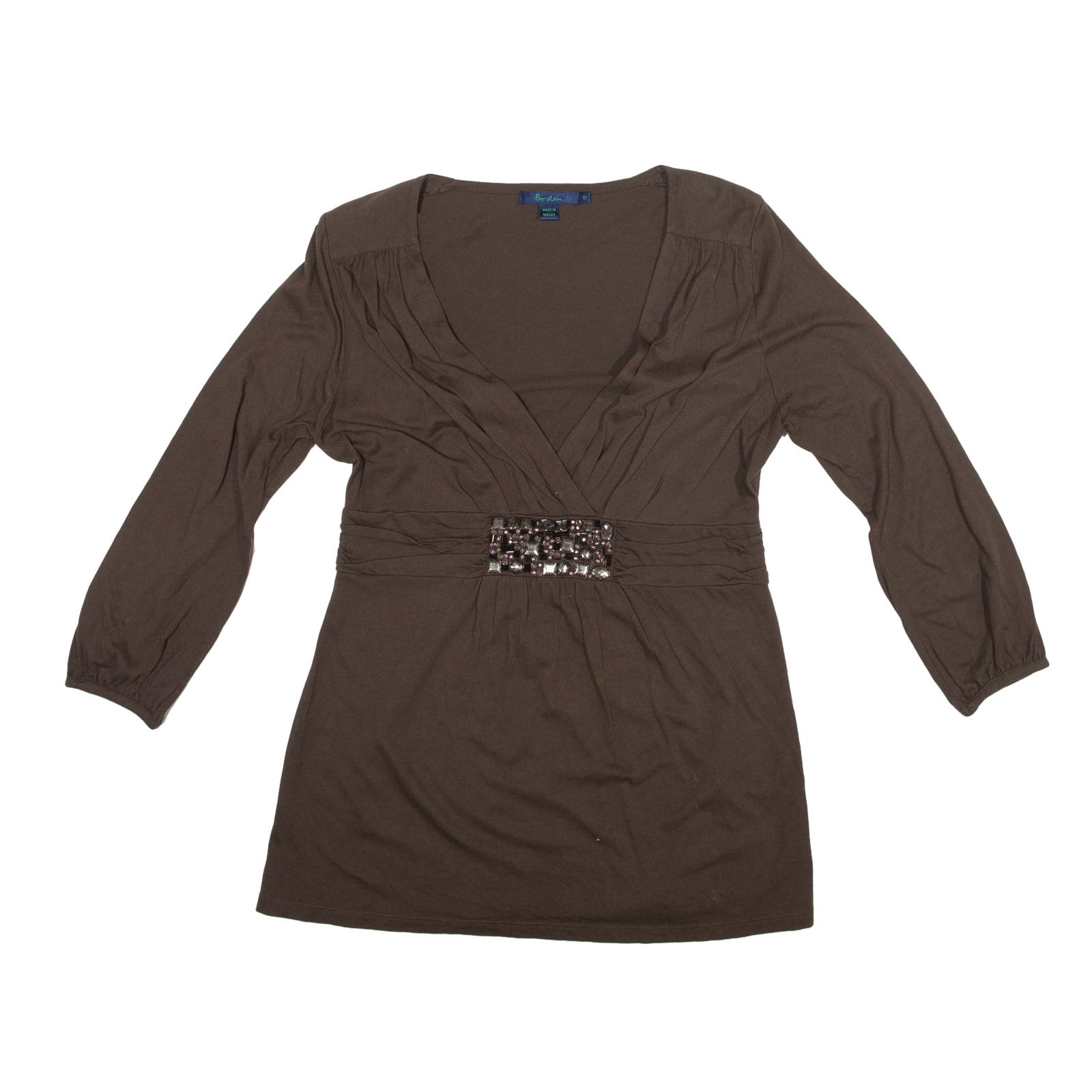 BODEN Embellished Wrap Top Brown V-Neck Long Sleeve Womens M – Cerqular