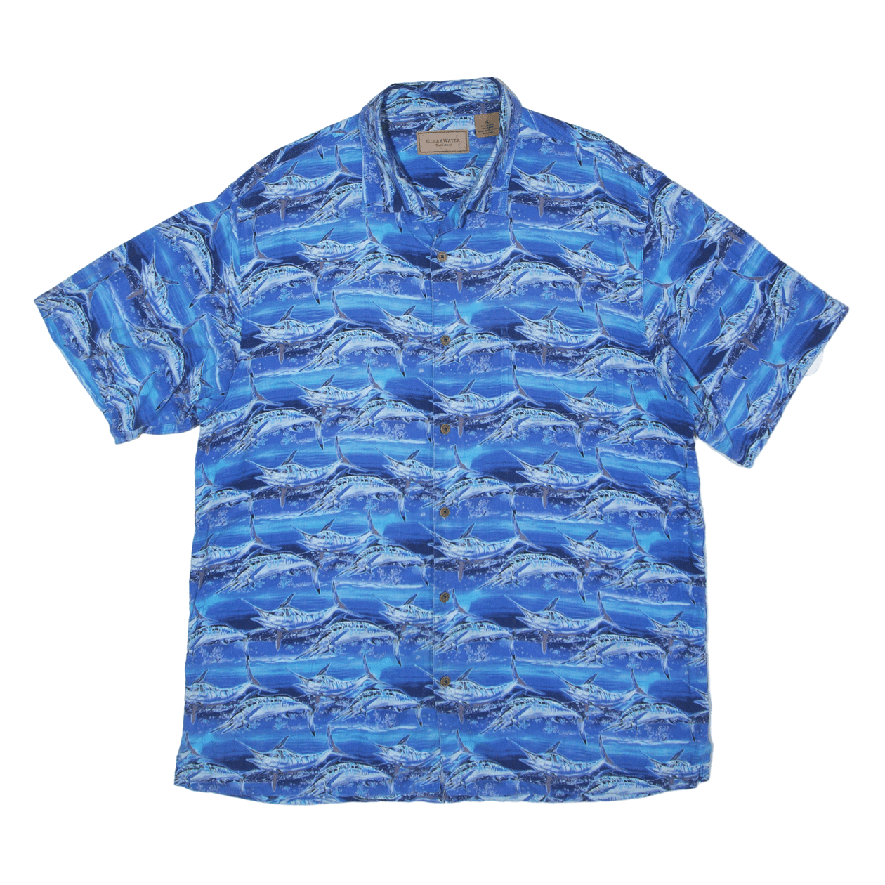 CLEARWATER OUTFITTERS Fish Print Hawaiian Shirt Blue Short Sleeve