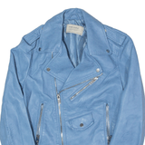 ZARA Leather Look Biker Jacket Blue Womens XS