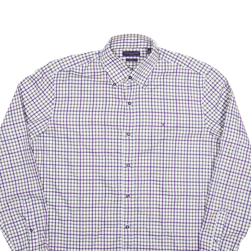 TOMMY HILFIGER Fitted Shirt Purple Check Long Sleeve Mens M