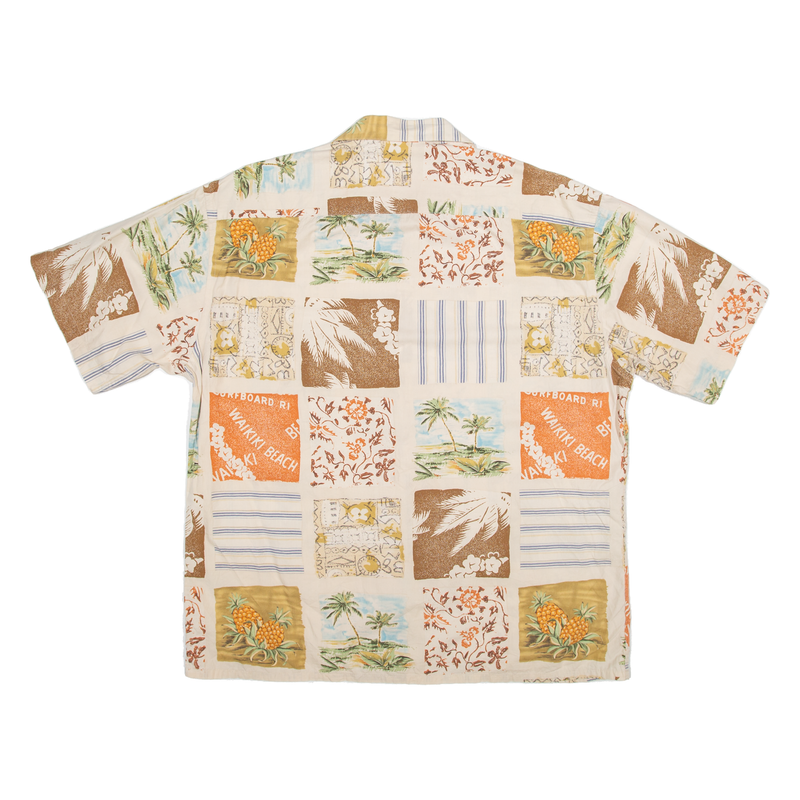 VAN HEUSEN Pineapple Hawaiian Shirt Beige Crazy Pattern Short Sleeve Mens XL