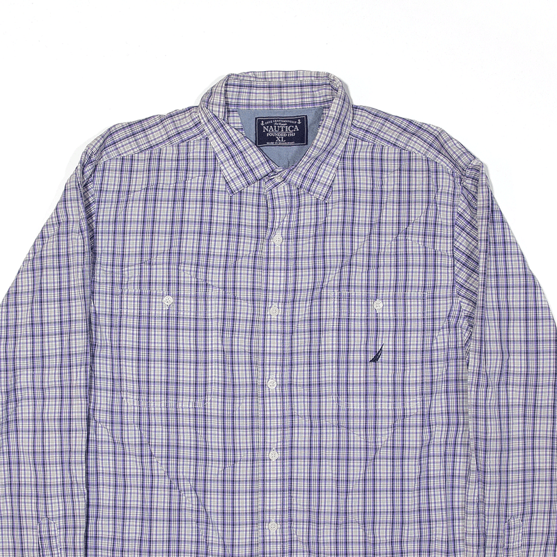 NAUTICA Shirt Purple Plaid Long Sleeve Mens XL