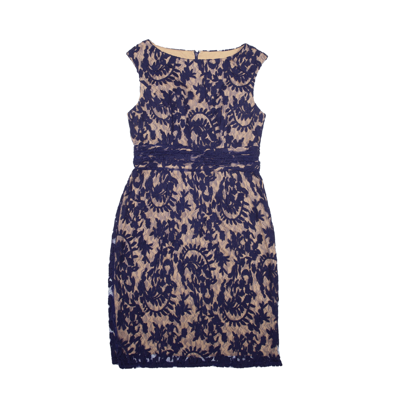 ADRIANNA PAPELL Lace Pencil Dress Blue Floral Sleeveless Knee