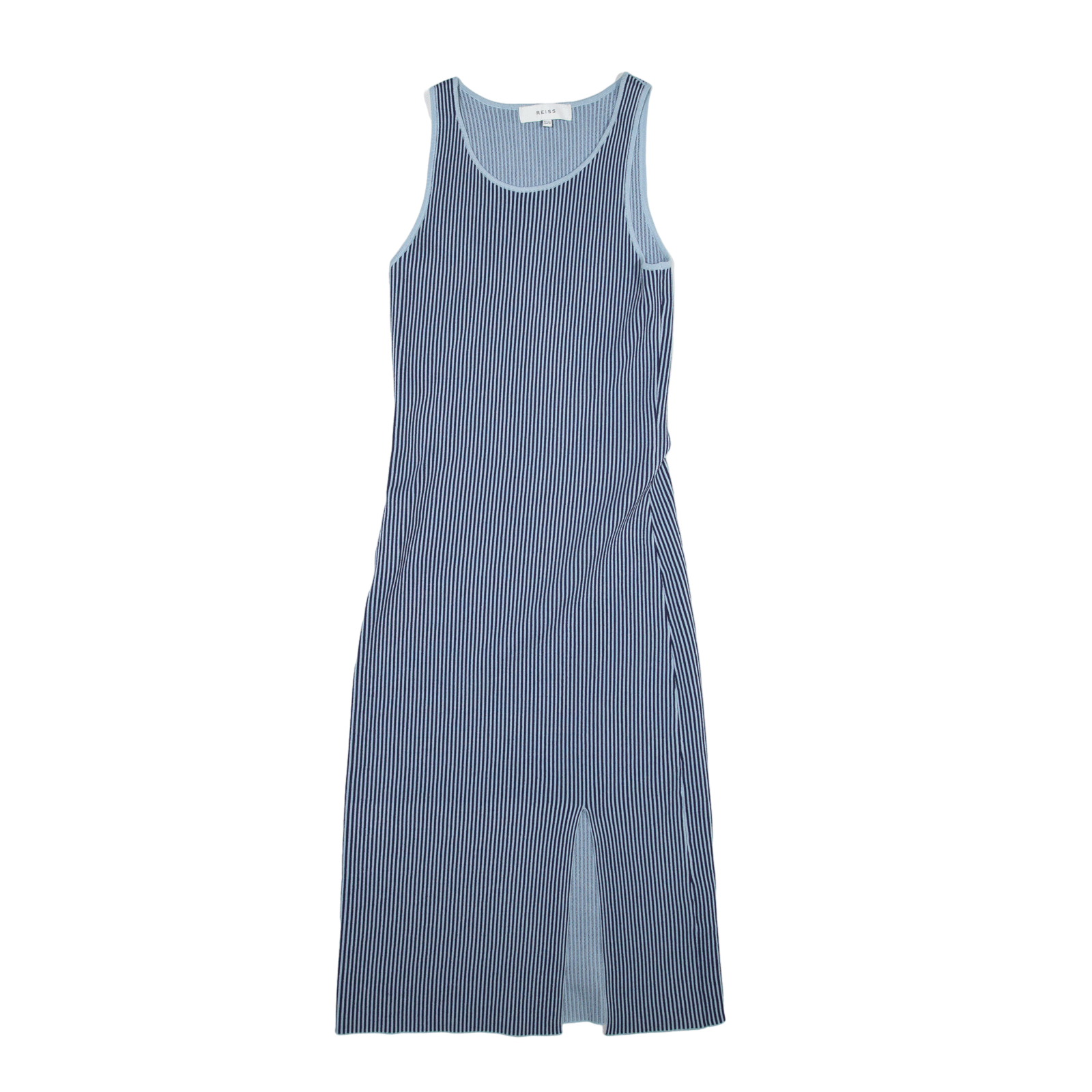 REISS Knit Bodycon Dress Blue Striped Sleeveless Knee Length Womens UK ...