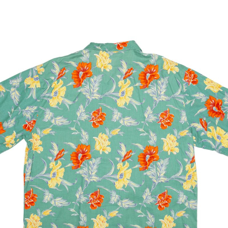 LET'S GO Hawaiian Shirt Green Floral Short Sleeve Mens 2XL