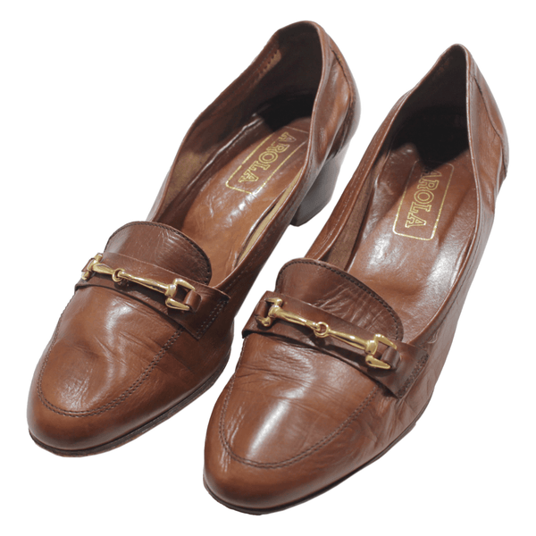 Vintage AROLA Womens Loafer Heels Brown Leather 90s UK 5