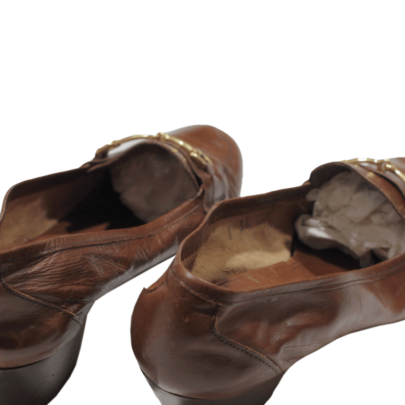 Vintage AROLA Womens Loafer Heels Brown Leather 90s UK 5