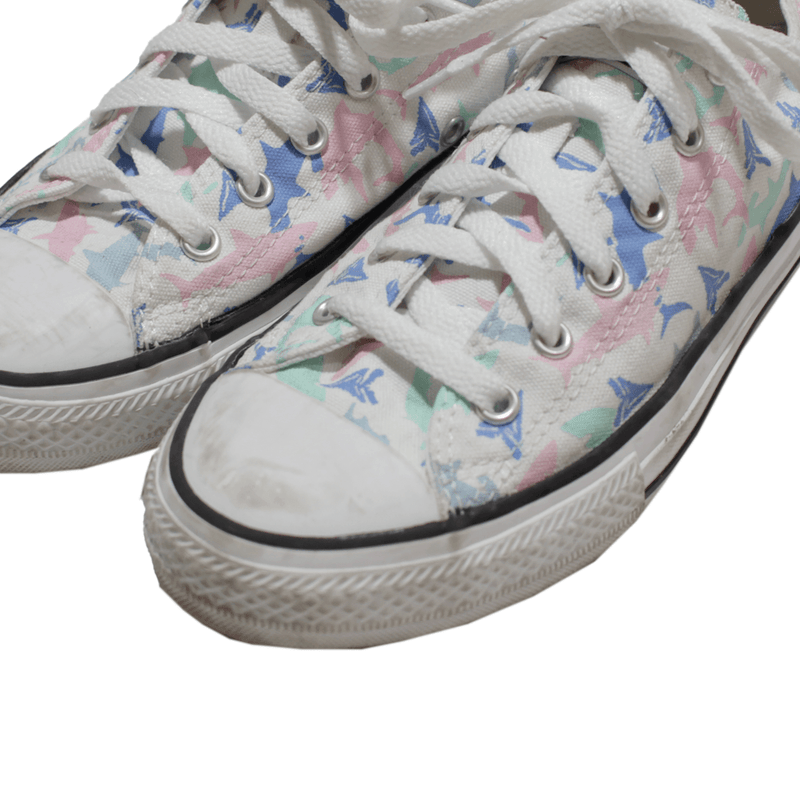 CONVERSE Shark Pattern Girls Sneaker Shoes White Canvas UK 4