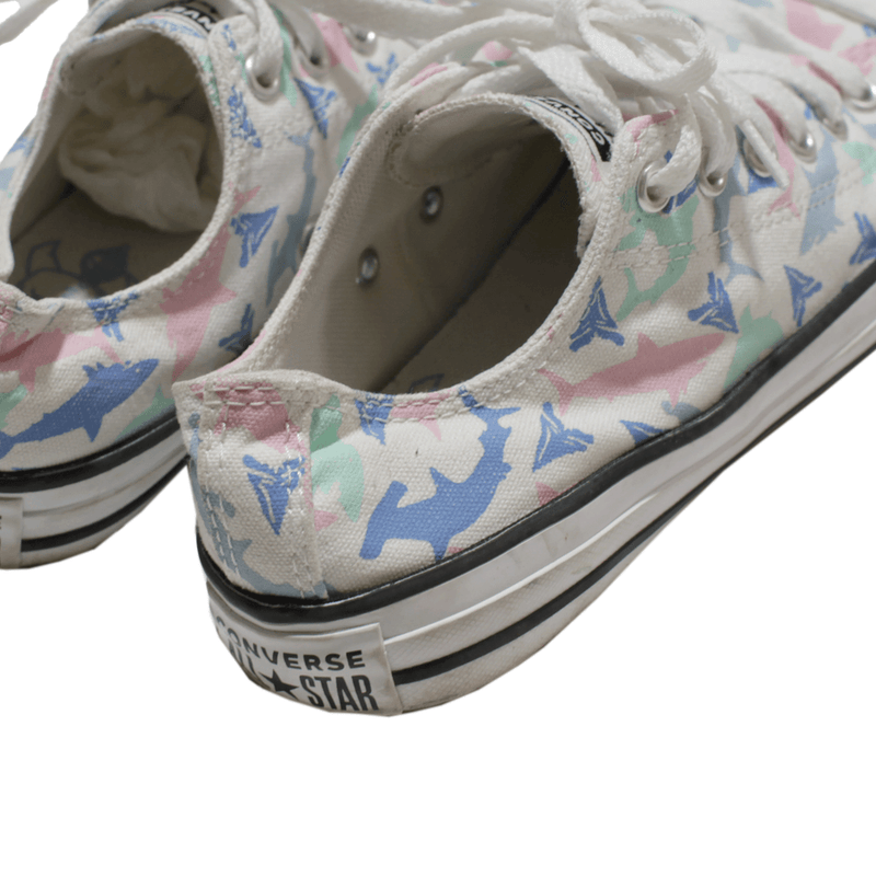 CONVERSE Shark Pattern Girls Sneaker Shoes White Canvas UK 4