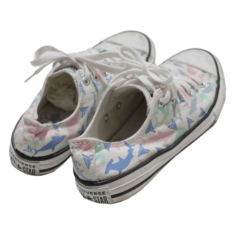 CONVERSE Shark Pattern Girls Sneaker Shoes White Canvas UK 4