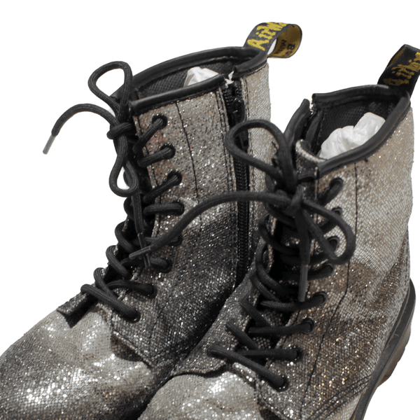 DR MARTENS Glitter Girls Biker Boots Silver Leather UK 3