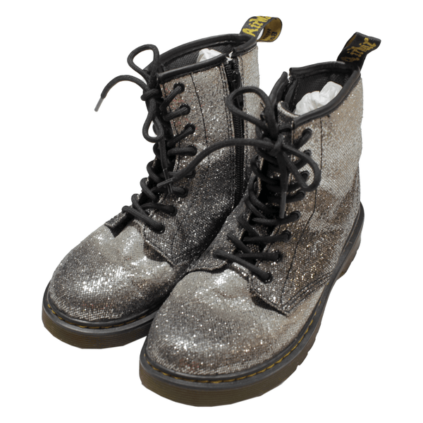 DR MARTENS Glitter Girls Biker Boots Silver Leather UK 3