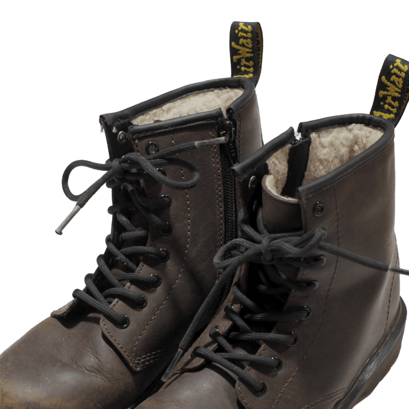 DR MARTENS Sherpa Lined Boys Biker Boots Brown Leather UK 2.5