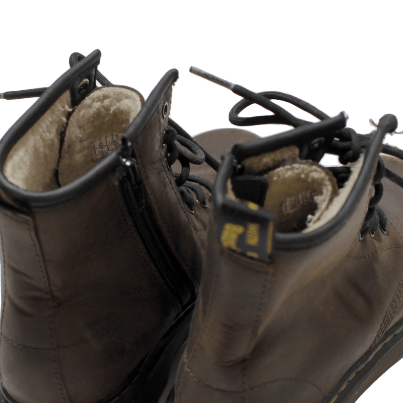 DR MARTENS Sherpa Lined Boys Biker Boots Brown Leather UK 2.5