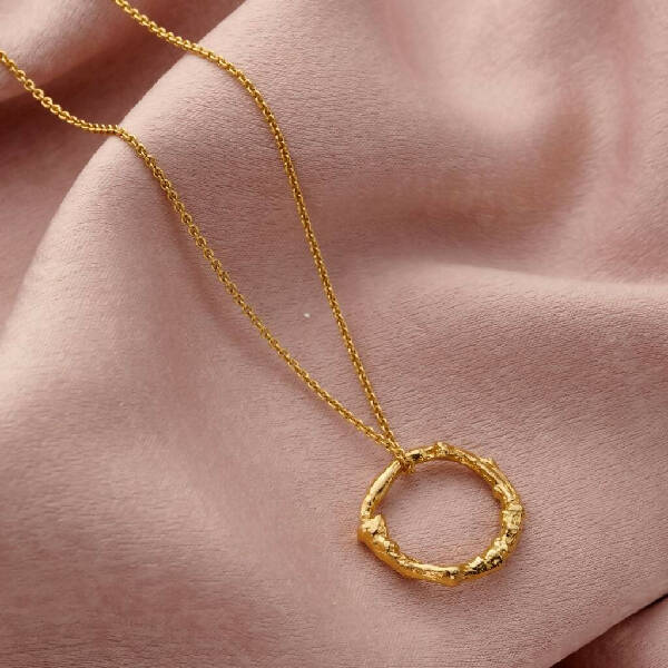 Yellow Gold Plated Medium Twig Hoop Necklace