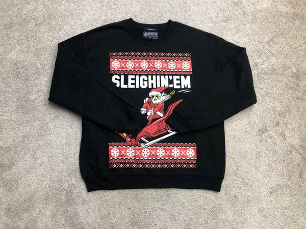 American Rag Ugly Christmas Sweatshirt Mens Medium Black Sleighin' Em Santa Sled